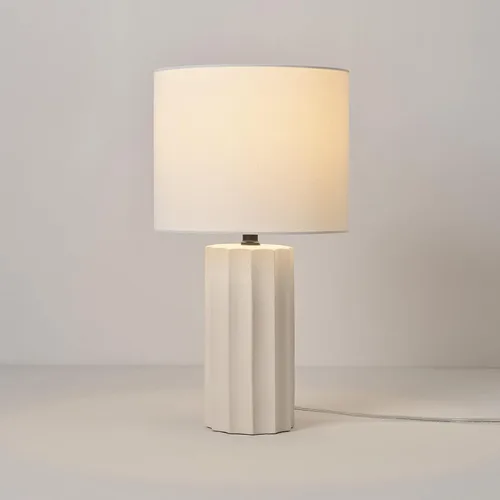 Vista 4 de GLOBE Electric 65922 - Lámpara de mesa de 20 pulgadas, acabado de hormigón acanalado, pantalla de lino blanco