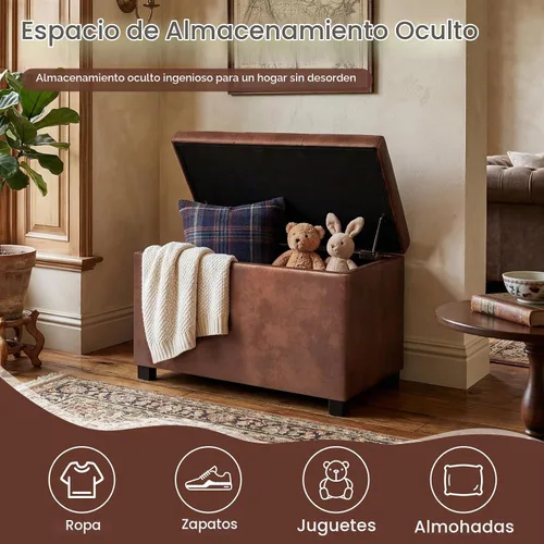 Vista 4 de Joveco Banco Otomán de Almacenamiento de Cuero de 24", Taburete de Reposapiés Rectangular para Sala de Estar, Dormitorio, Entrada, Mesa de Café