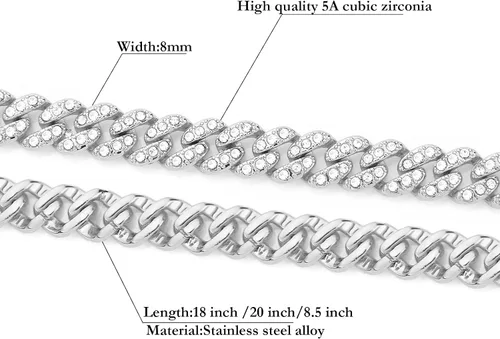 Vista 4 de HIPBLING Iced Out Bracelet for Men Cuban Link Watch Bracelets Diamond Miami Cuban Bracelets 13mm 8mm Bracelet Hip Hop Rapper Jewelry Gift for Men