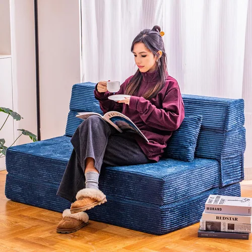 Vista 4 de Cvortll Sofá cama plegable, silla convertible con almohada, sofá plegable de espuma viscoelástica de alta densidad, sofá futón plegable para sala