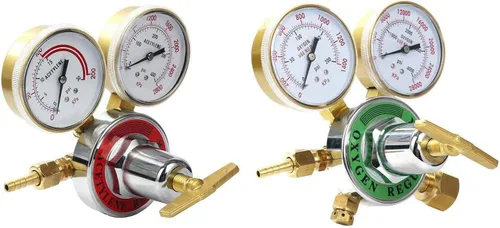Vista 9 de Medidores de gas de soldadura duales, oxígeno (CGA-540) y acetileno (CGA-510) Combo de reguladores (2 PCS), regulador de soldador de gas de calibre