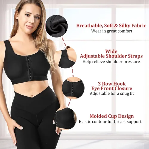 Vista 5 de Urheiluer Sujetador posoperatorio para mujer, cierre frontal, corrector de postura de compresión, moldeador, camisetas sin mangas, soporte