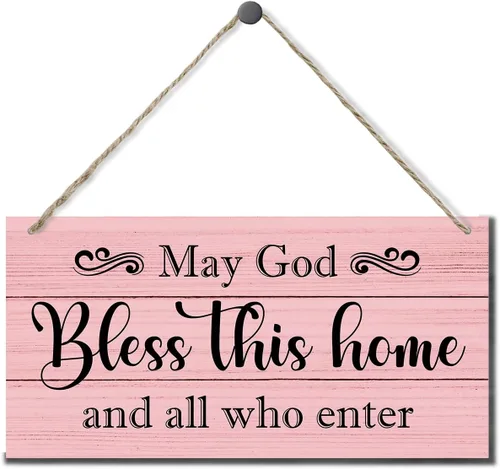 Vista 7 de Letrero decorativo de madera con texto en inglés «May God Bless This Home» («May God Bless This Home»)