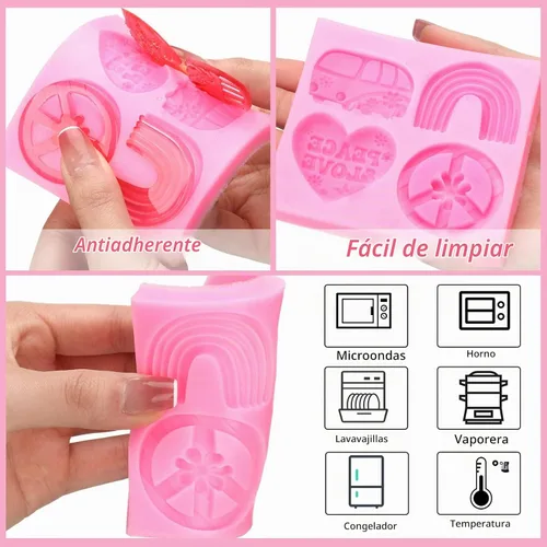 Vista 5 de Jinei - Juego de 2 moldes de silicona Groovy para fondant, margarita, arco