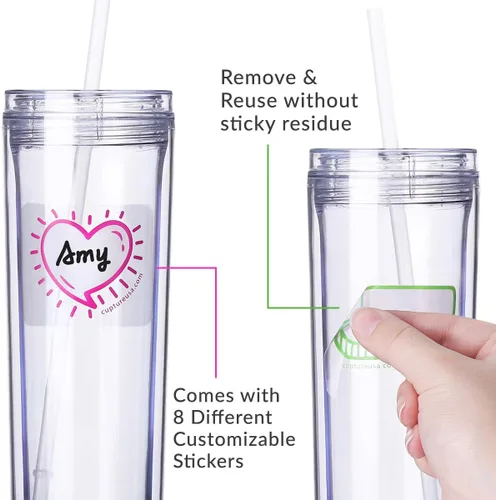Vista 10 de Cupture Vasos delgados de acrílico con pajitas, 18 onzas, paquete de 8 (transparente)