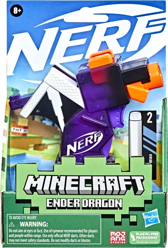 Vista 12 de Nerf MicroShots Minecraft Ender Dragon Mini Blaster, diseño de Minecraft Dragon Mob, incluye 2 dardos oficiales de élite, mango de cebado