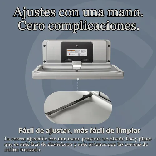 Vista 6 de Foundations Cambiador de pañales para bebé ultra horizontal, superficie de cambio de gran tamaño, plástico con bisagra de acero inoxidable, correa