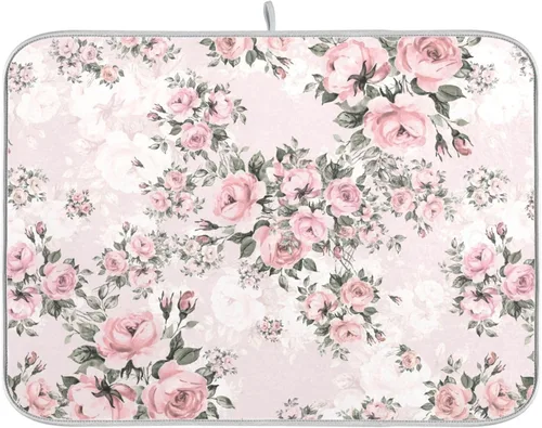 Vista 41 de Linda alfombrilla de secado de platos con hongos y plantas silvestres para encimera de cocina, almohadilla absorbente de microfibra, mediana 16x18