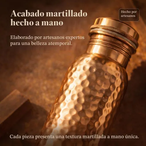 Vista 3 de Botella de agua de cobre 100% puro para beber, boca ancha de 34 Pure copper