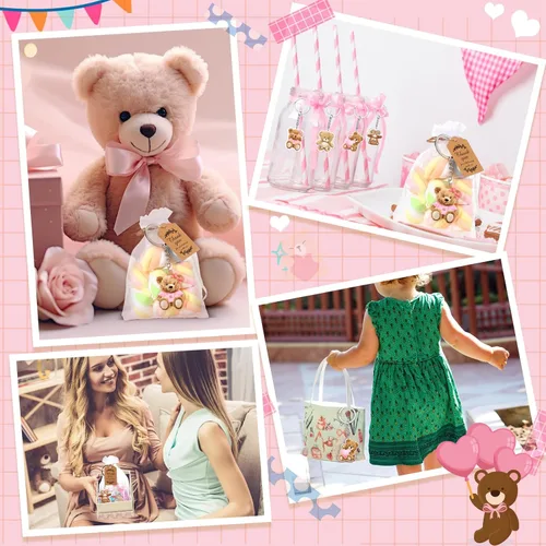 Vista 5 de Wettarn Juego de 50 regalos de oso para baby shower, regalos de fiesta de baby shower, recuerdos de devolución para invitados, incluye llaveros