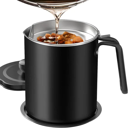 Vista 10 de Chihee Ahorro de grasa de tocino de acero inoxidable – Contenedor de aceite de 67.6 onzas líquidas con colador de malla fina y bandeja