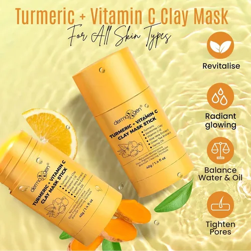 Vista 4 de Mascarilla de arcilla orgánica con vitamina C – Mascarilla facial de arcilla desintoxicante para cicatrices de acné y limpieza de poros – Limpia