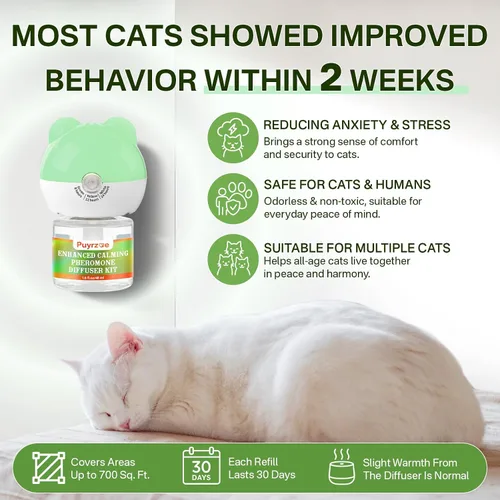 Vista 6 de puyrzoe Difusor calmante para gatos con función de temporizador, kit de difusor calmante de feromonas para gatos 3 en 1, alivio de la ansiedad de 60