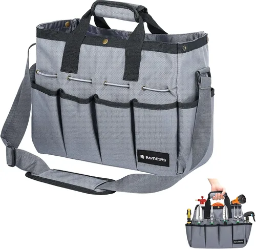 Vista 7 de Raynesys Bolsa de mano de jardín, organizador de herramientas de jardinería con bolsillos y asa, bolsa de almacenamiento de jardín resistente 900D