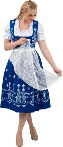 Vista 2 de Dirndl Trachten Haus Vestido de tirolesa bávara para mujer azul largo de 3 piezas para el Oktoberfest alemán