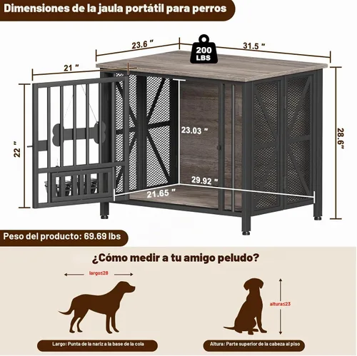 Vista 6 de EasyCom Muebles plegables para perros, jaulas de 31.5 pulgadas para perros pequeños/medianos, perrera de madera para interiores con etiqueta y Gris