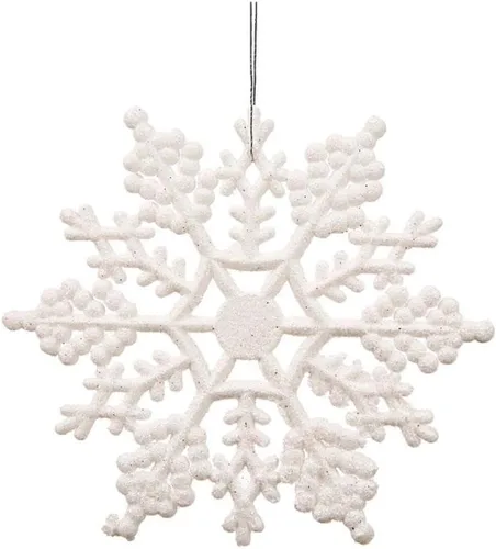 Vista 6 de Copo de nieve con purpurina, de plástico Vickerman, 4 pulgadas, caja Pet de 24