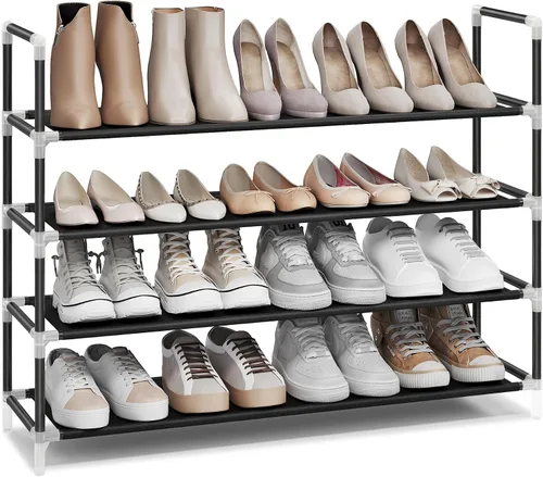 Vista 16 de SONGMICS - Estante para zapatos de 2 niveles, almacenamiento de zapatos para armario de pasillo, delgado y que ahorra espacio, marco de metal, Negro