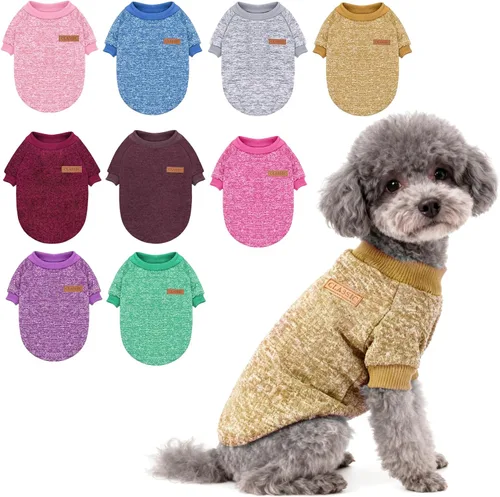 Vista 17 de 2 piezas de suéter clásico de punto para perro Idepet, abrigo de forro polar para perros pequeños y medianos, ropa cálida para perros y gatos