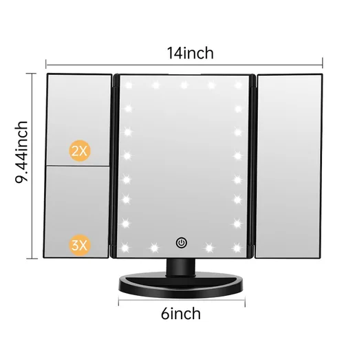 Vista 8 de FASCINATE Espejo de aumento de 10 x 1 x doble cara, espejo de tocador de maquillaje recargable con 3 modos de iluminación de color, rotación
