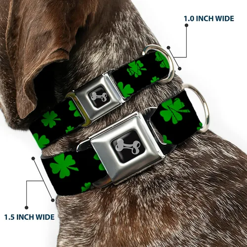 Vista 2 de Buckle-Down Collar de perro Hebilla de cinturón de seguridad St Pats Clovers Scattered2 Negro Verde Multicolor, DC-W34594-S, 1 pulgada de ancho - se