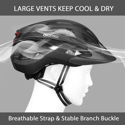 Vista 5 de Casco de bicicleta para adultos, hombres y mujeres, con luz - Casco de bicicleta de montaña y carretera con almohadillas de repuesto y visera