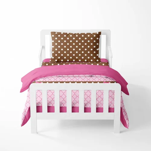 Vista 9 de Bacati - Juego de ropa de cama de algodón de 4 piezas para niñas pequeñas, 100% algodón, incluye edredón reversible, sábana bajera, sábana superior