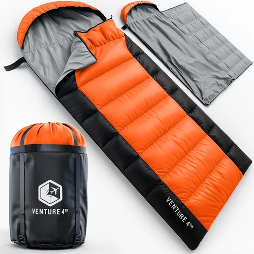 Vista 17 de VENTURE 4TH Saco de dormir para mochileros – XXL, tamaños dobles e individuales – Saco de dormir ligero para clima cálido y frío para adultos, niños