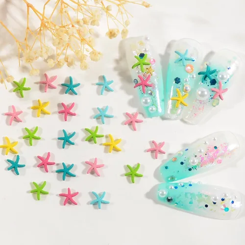 Vista 3 de 60 dijes de uñas de estrella de mar, aleación de verano, 3D, para decoración de uñas temática de playa, arte de uñas y fabricación de joyas