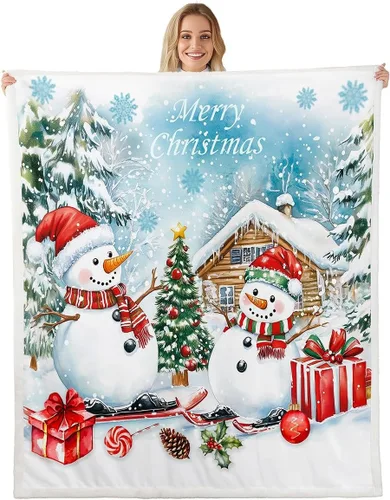 Vista 10 de Manta de cama Kawaii de Papá Noel, manta rústica de felpa con corona de Navidad para decoración rústica del hogar, manta de franela de flores rojas