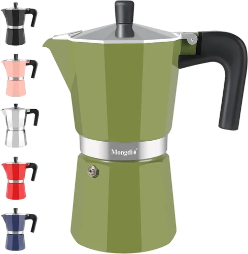 Vista 22 de Mongdio - Cafetera de café espresso para estufa Moka, Cafetera Cubana para estufa, Cafetera Mocha Greca Italiana, para 6 tazas de espresso, 10 onzas