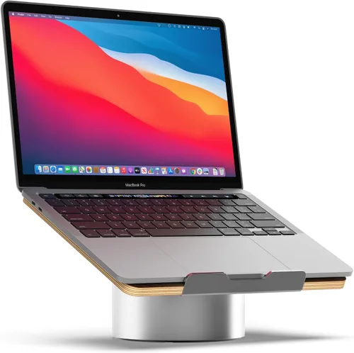 Vista 10 de HumanCentric Elevador de computadora portátil para escritorio en madera de nogal negro y base de aluminio gris espacial, compatible con MacBook
