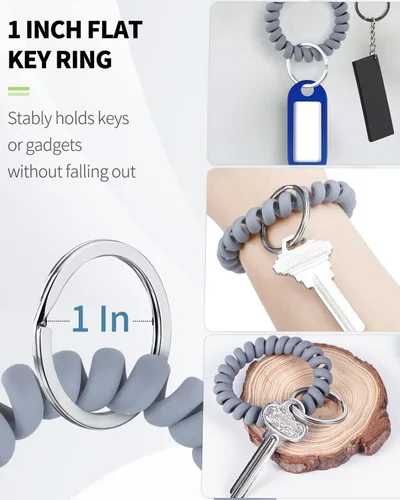 Vista 6 de Uniclife Llavero de pulsera de plástico flexible con espiral de resorte con llavero plateado