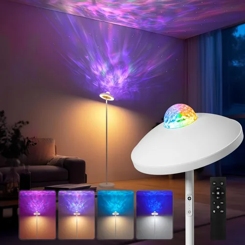 Vista 9 de Lámpara de pie LED con proyector de estrellas RGB y control remoto, lámpara de pie que cambia de color continuo de 3000 a 6000 K, lámpara de esquina