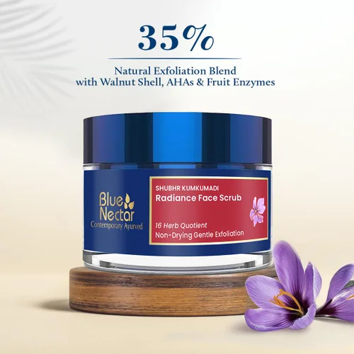 Vista 5 de Blue Nectar Aceite facial Kumkumadi para piel brillante con hierbas naturales (1 onza líquida) y exfoliante facial suave Kumkumadi para eliminar