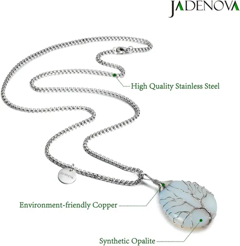 Vista 2 de JADENOVA Collar de cristal curativo para mujer, colgante de árbol de la familia, árbol genealógico, joyería envuelta en alambre, colgante de lágrima