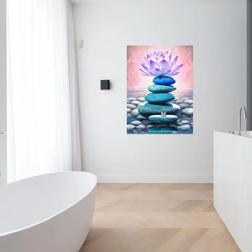 Vista 5 de CCWACPP Lienzo Zen para pared, piedra de spa y loto morado, impresiones de arte de meditación zen, yoga, sala espiritual, spa, decoración del hogar