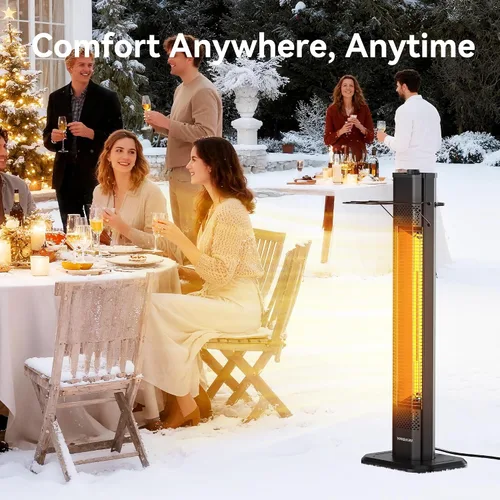 Vista 6 de VAGKRI - Calentador eléctrico para exteriores de patio, 1500 W, 91 cm de infrarrojos con 2 tubos de calor, 3 niveles, protección contra volcadura