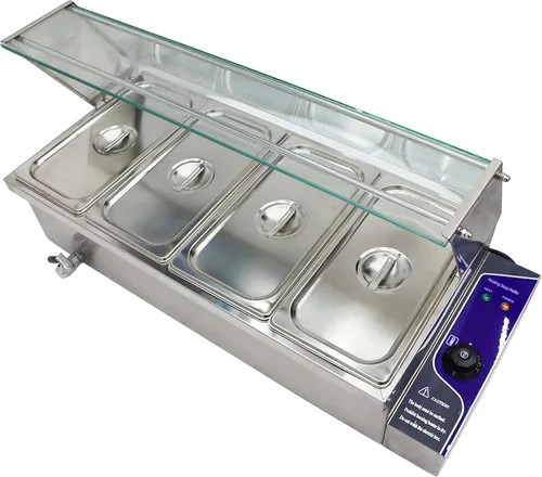 Vista 7 de INTBUYING 4-Pot Buffet Calentador de Alimentos 110V1500W Sartén Profundo Acero Inoxidable