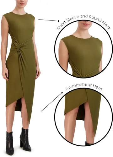 Vista 5 de Laundry by Shelli Segal Womens Midi Dress Cap Sleeve Asymmetrical Knot Front Dresses