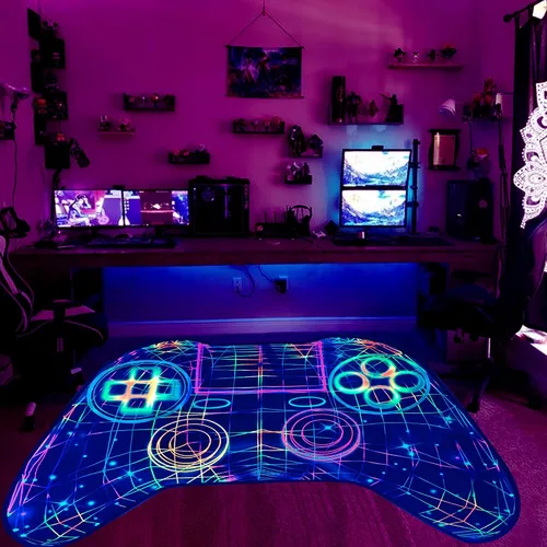 Vista 8 de Alfombra de juegos para adolescentes y niños, alfombra de jugadores que brilla en la luz negra, alfombra antideslizante para habitación de niños