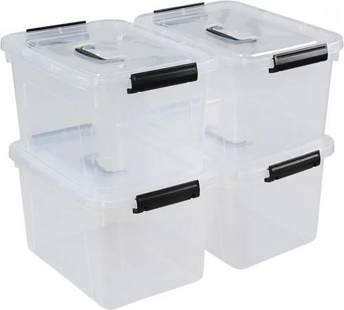 Vista 6 de Anbers Caja de almacenamiento de plástico con tapa de 10.5 cuartos de galón con asa, paquete de 4, transparente