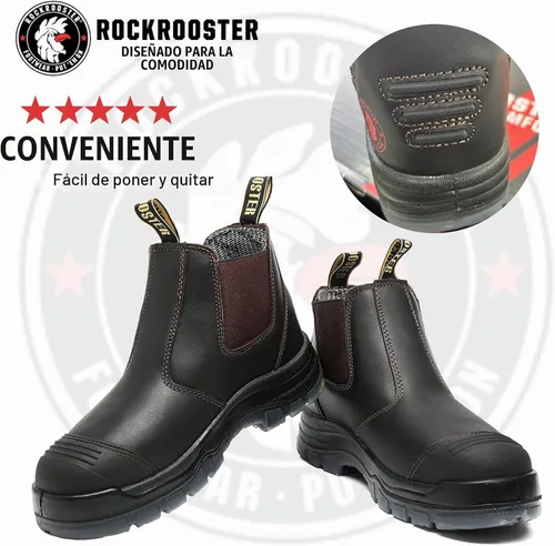 Vista 3 de ROCKROOSTER Bakken Men's 6" Wide Slip On Work Boots, Steel Toe Static Dissipative Safety Chelsea Boots AK229 (Dark Brown)