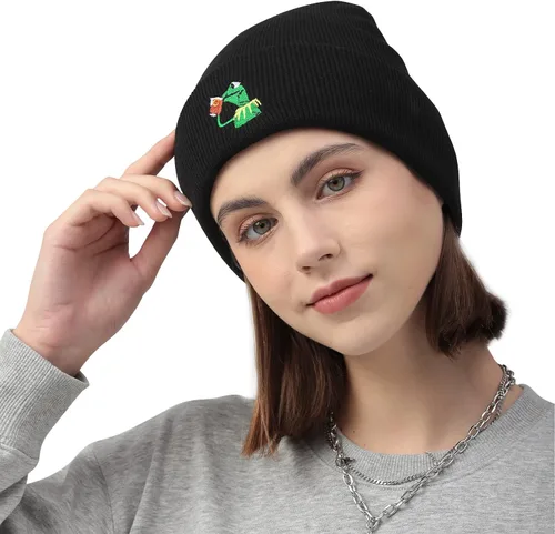 Vista 2 de Winter Kermit The Frog Beber - Gorro de punto grueso de gran tamaño unisex con puños
