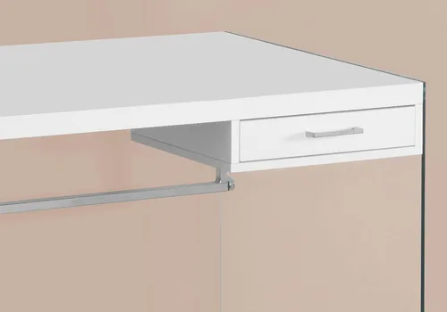 Vista 4 de Atlin Designs Escritorio de 48 pulgadas, acabado blanco brillante, patas de vidrio templado, construcción de panel grueso, laminado resistente a