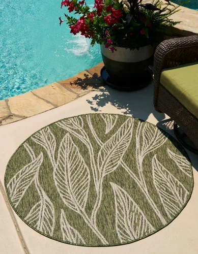 Vista 8 de Unique Loom Outdoor Botanical Collection Alfombra de área - Hoja (1.6 m x 2.4 m Rectangular, Carbón Marfil)