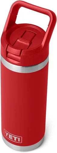 Vista 5 de YETI Rambler Botella de 18 onzas, aislada al vacío, de acero inoxidable con tapa de popote a juego de colores, rojo rescate
