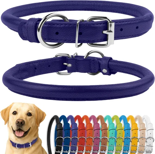 Vista 42 de CollarDirect - Collar de cuero enrollado para perro, collar redondo acolchado suave para cachorro, collar de cuero auténtico hecho a mano