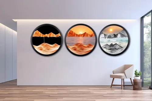 Vista 2 de Decoración artística de arena móvil de 17.3 pulgadas, pintura 3D giratoria de 360 grados, arte de pared de vidrio, decoración de sala de estar