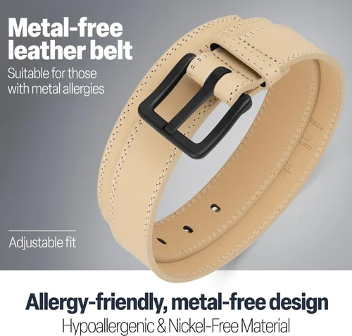 Vista 2 de ITAY Cinturón sin metal hipoalergénico de cuero TSA, cinturón para hombre sin níquel, cinturón no metálico, cinturones TSA resistentes para Beige
